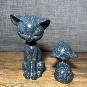Vintage Ceramic Cat Figures 6 1/2” & 4” Kitten And Mom mcm